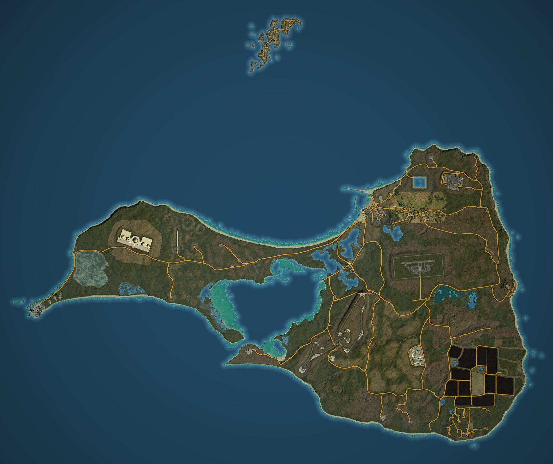 Block Island, stitched in-game map with the road network