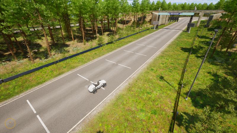 In-game screenshot, vintage race car on the Dex Race track